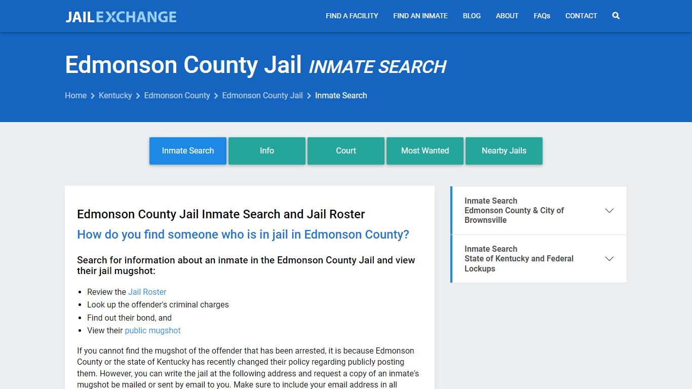 Edmonson County Jail Inmate Search - Jail Exchange